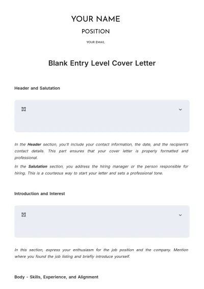 Free Blank Entry Level Cover Letter Template to Edit Online