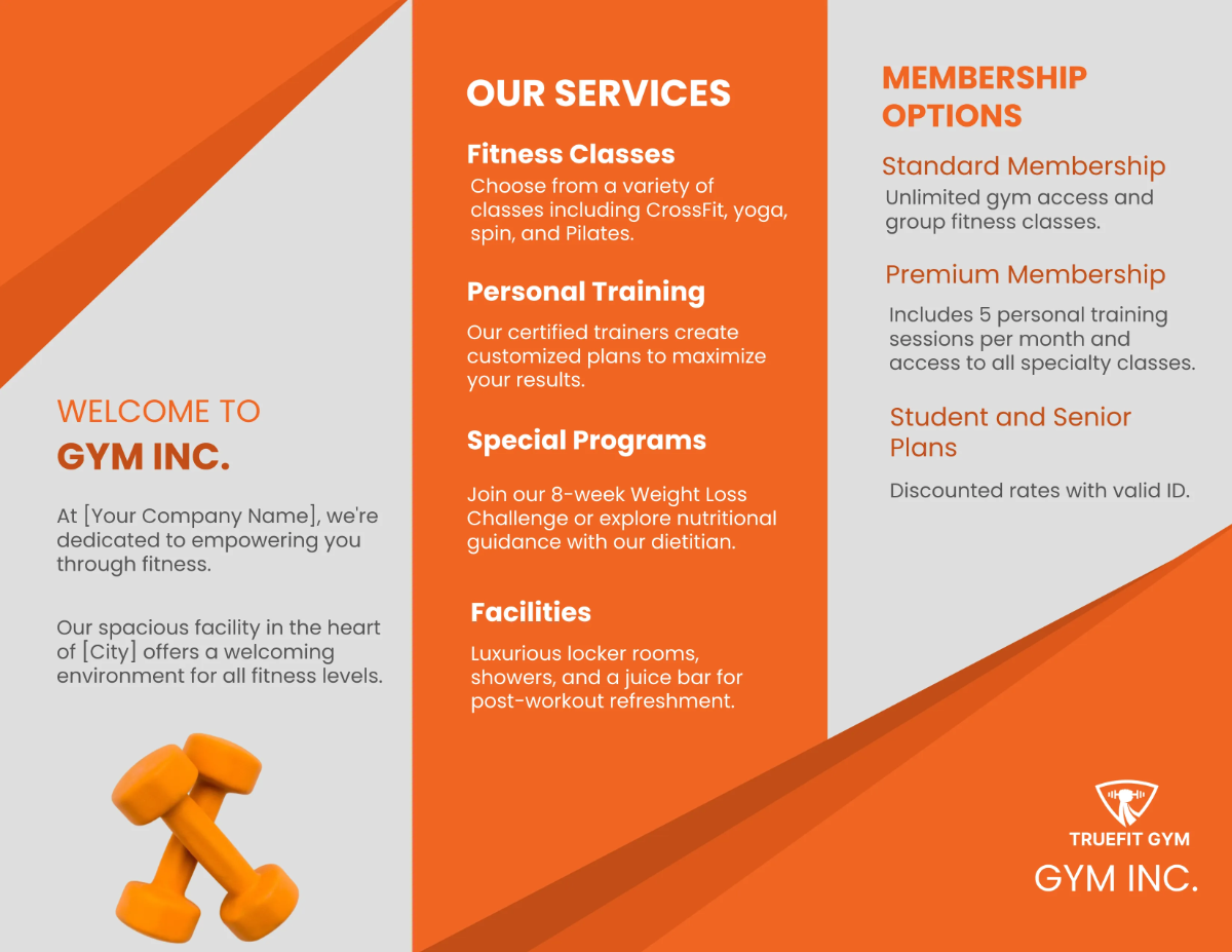 Free Gym Business Brochure Template to Edit Online