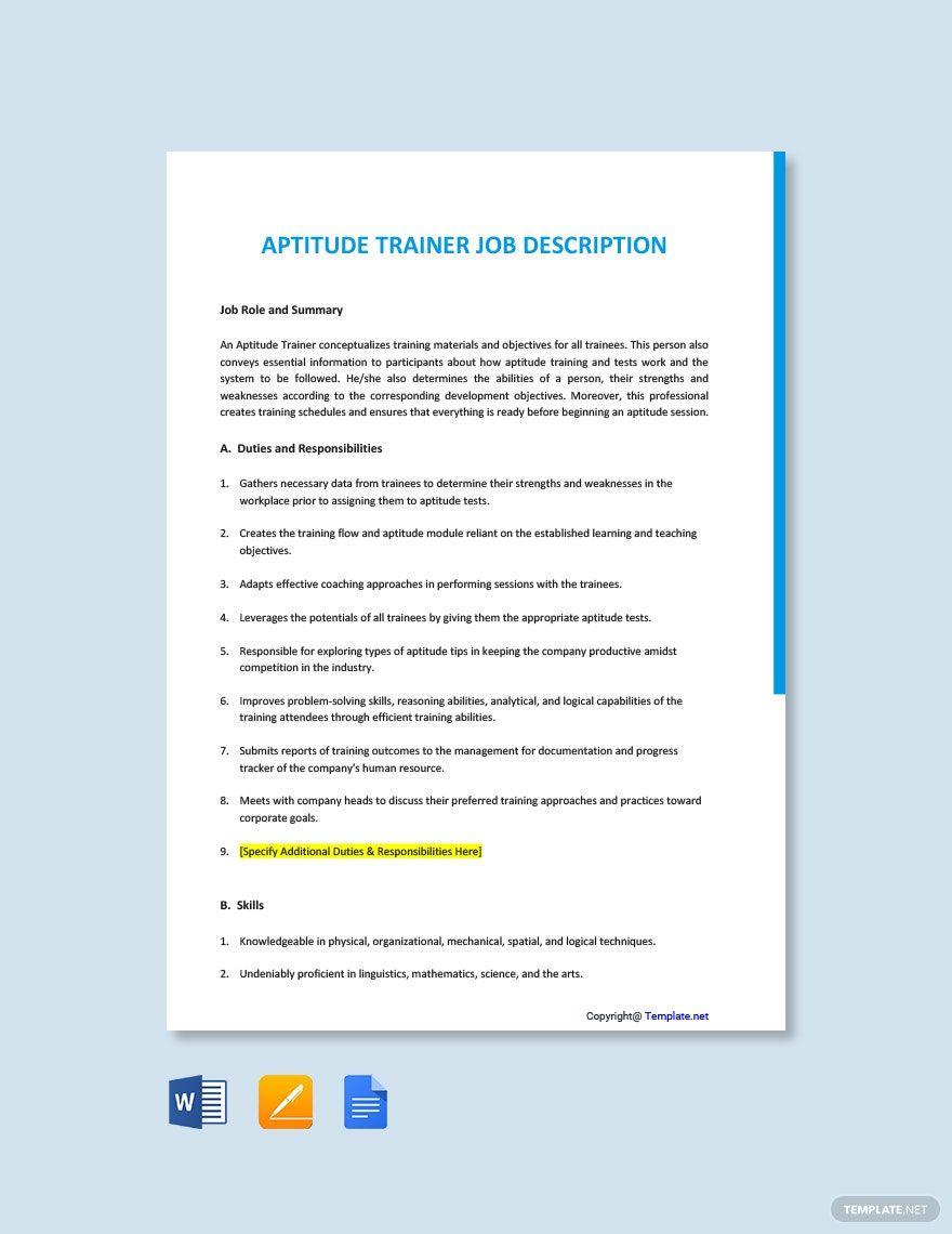 Free Aptitude Trainer Job Ad Description Template Download In Word 