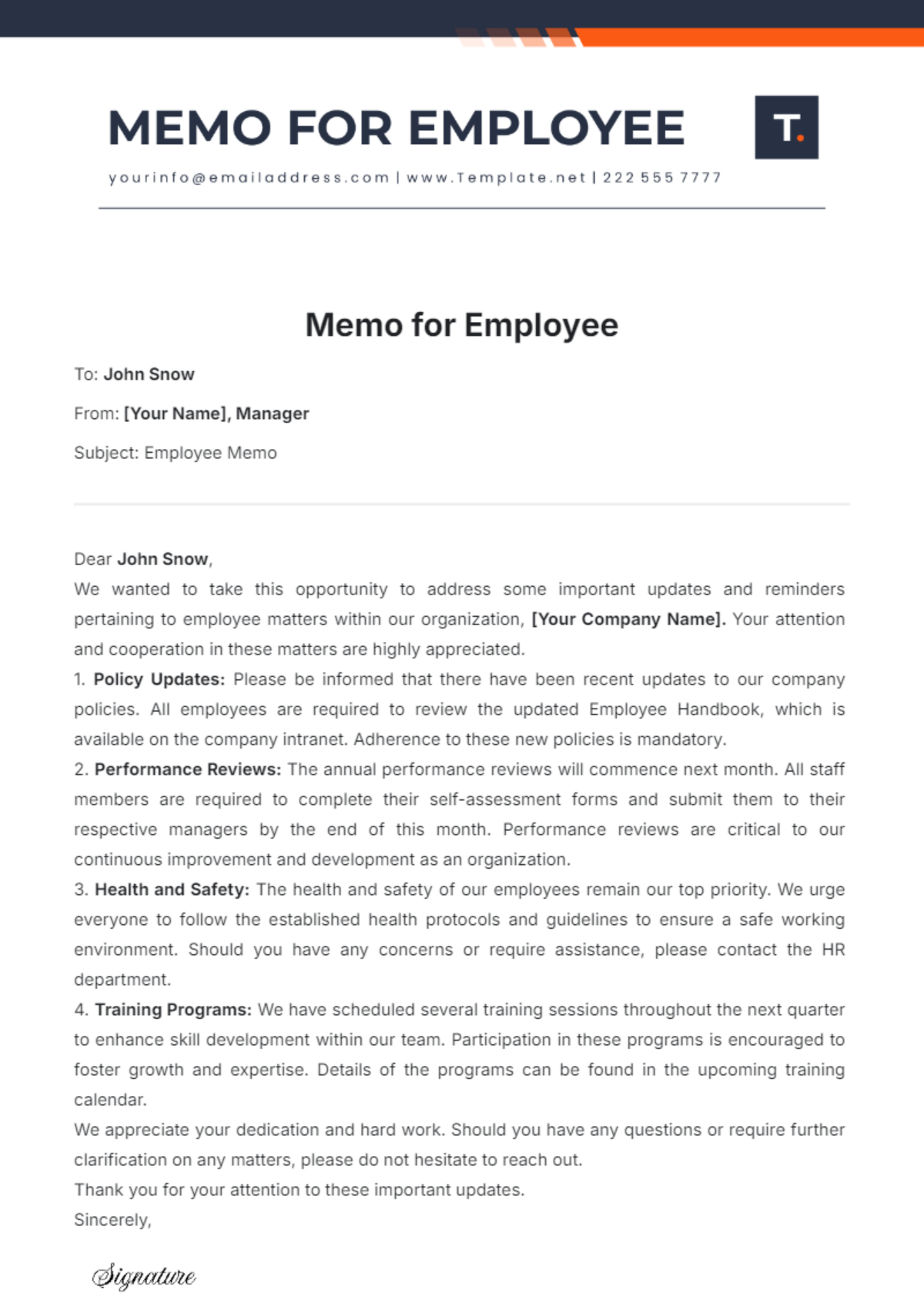 Memo Template for Employees