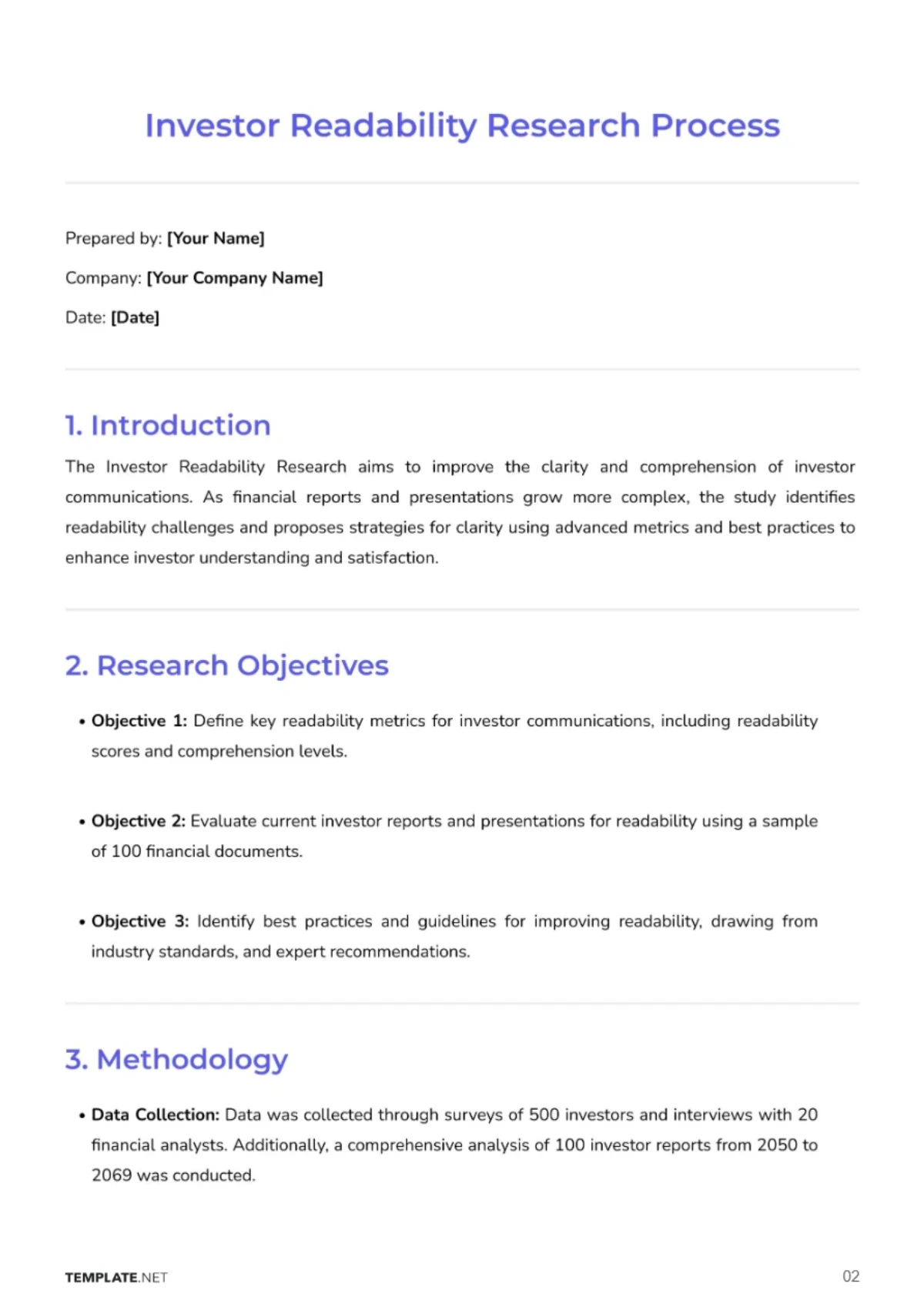 Free Investor Readability Research Process Template to Edit Online