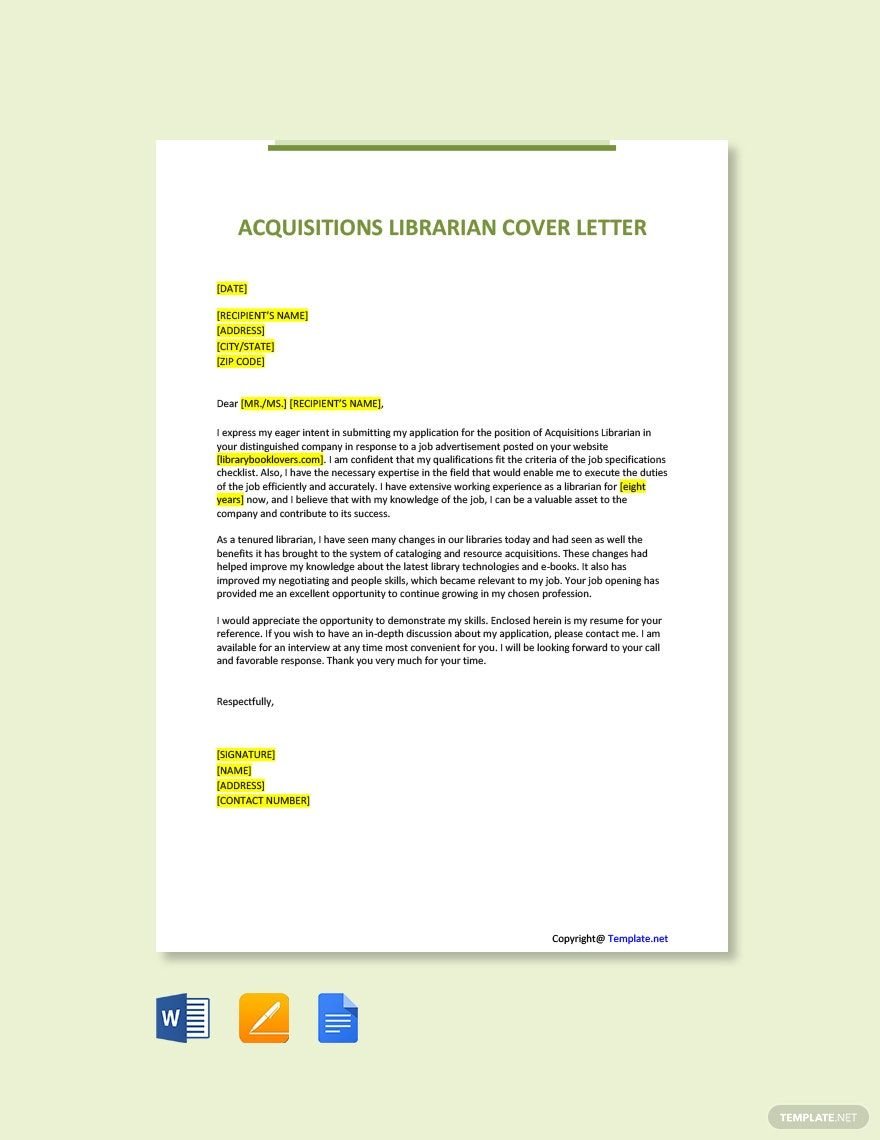 Acquisitions Librarian Cover Letter
