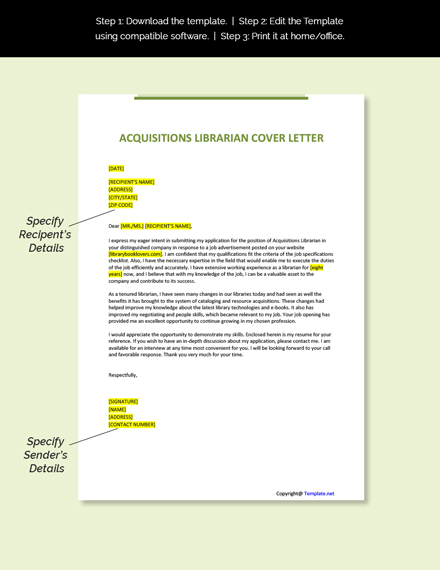 Acquisitions Librarian Cover Letter Template Google Docs Word 