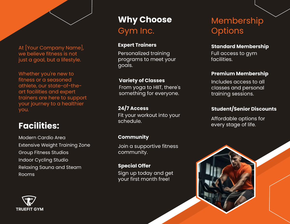 Free Gym Advertising Brochure Template to Edit Online