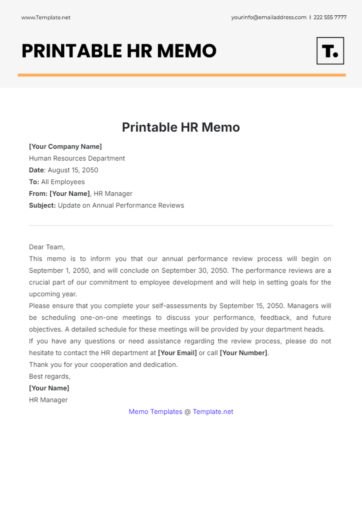 Printable HR Memo Template