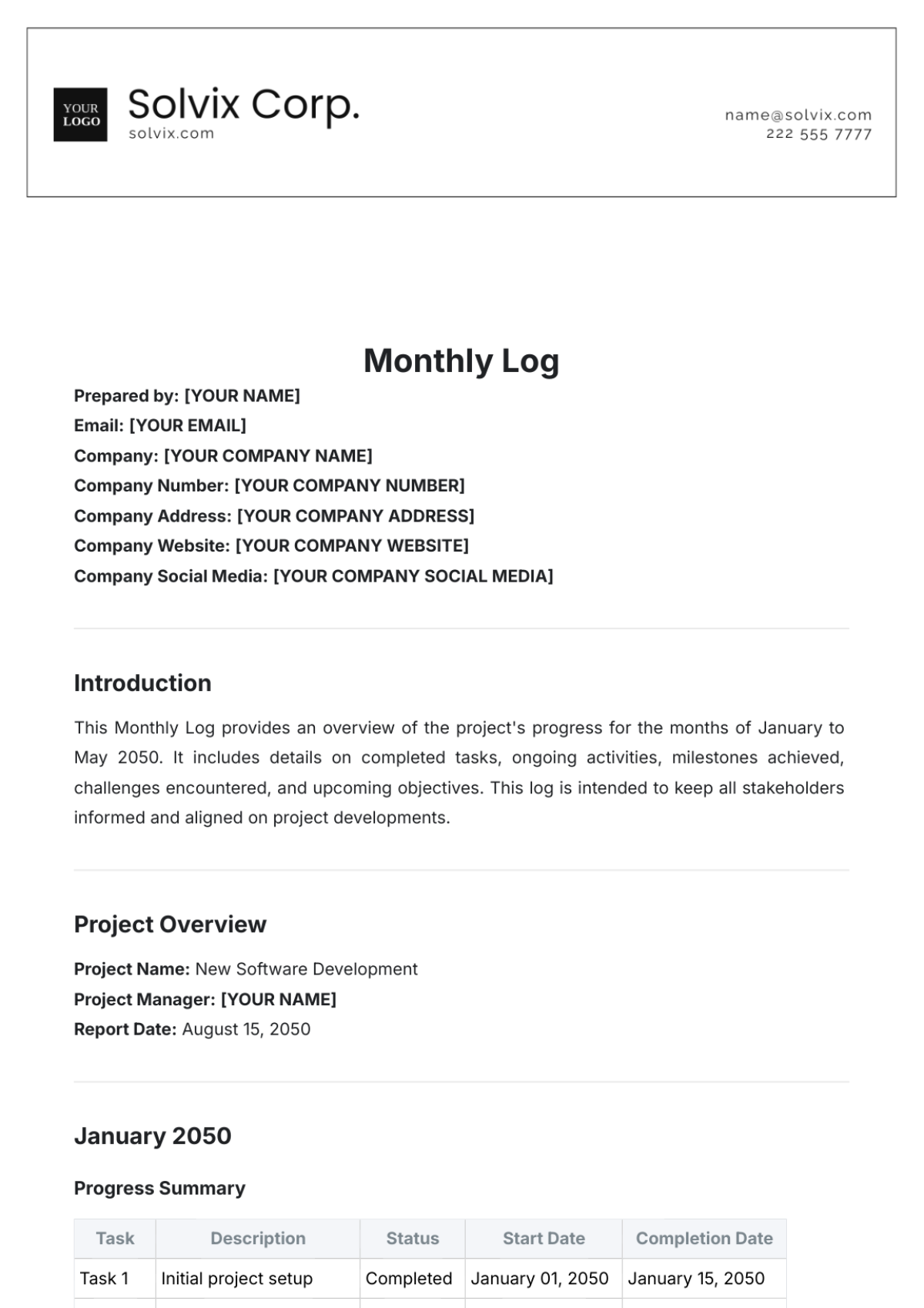 Monthly Log Template