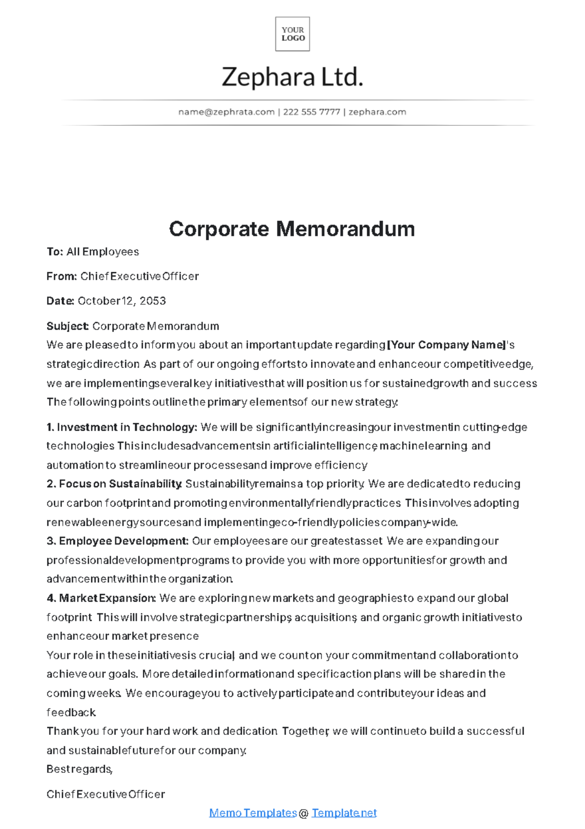 Corporate Memorandum Template - Edit Online & Download