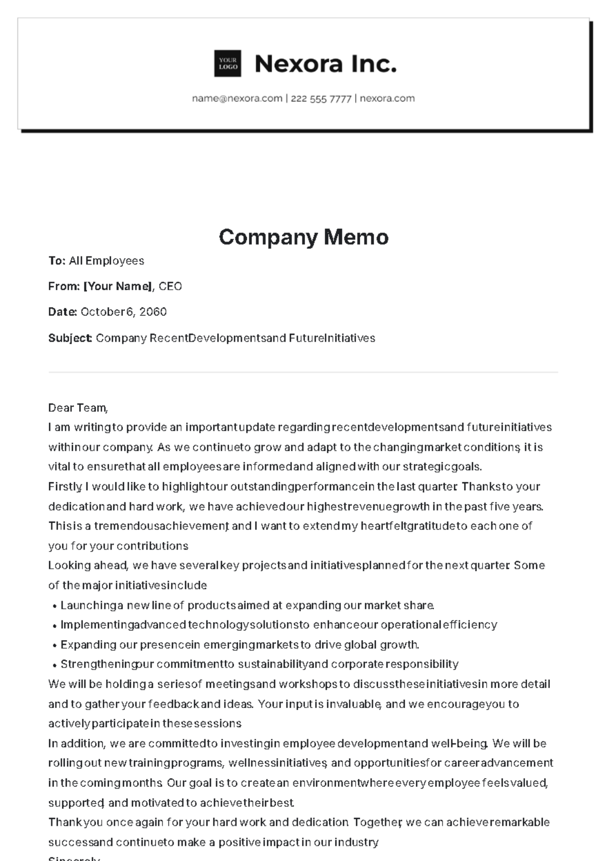 Company Memo Template - Edit Online & Download