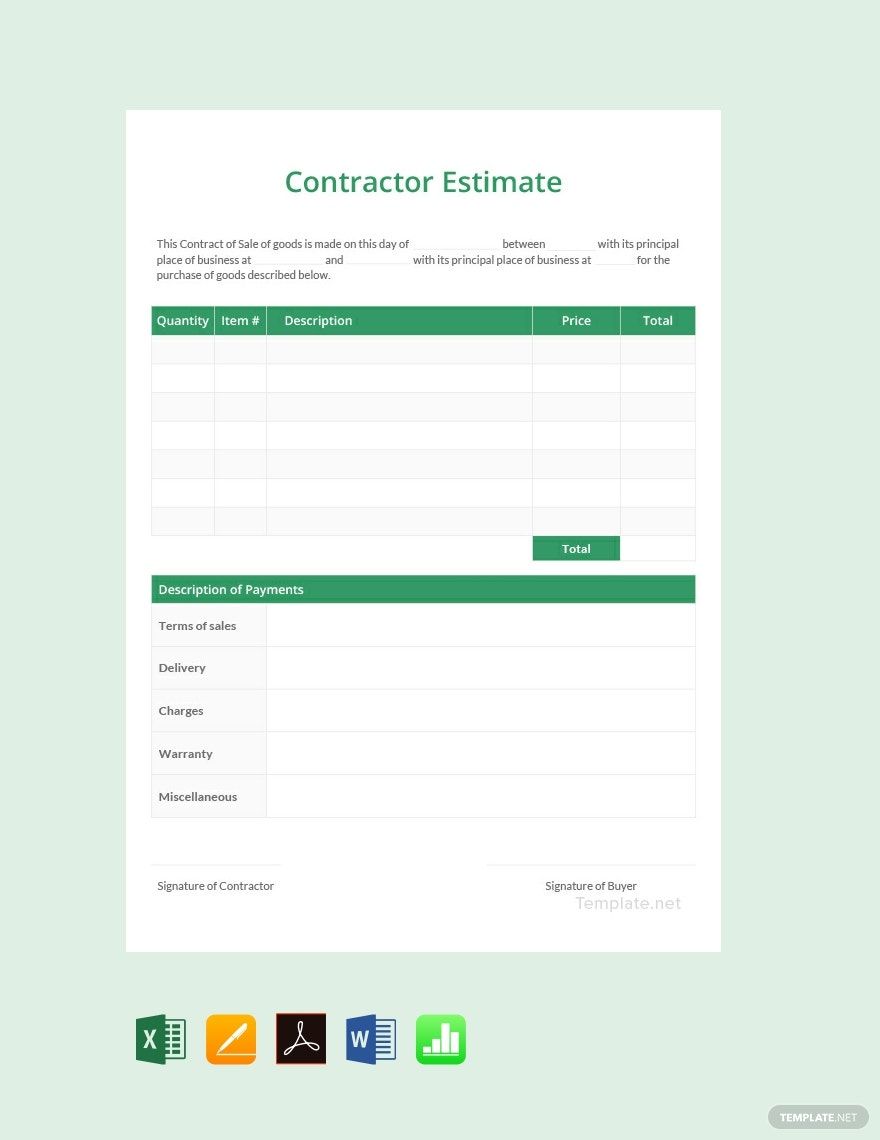 Job Estimate Template Google Docs, Google Sheets, Excel, Word, Apple