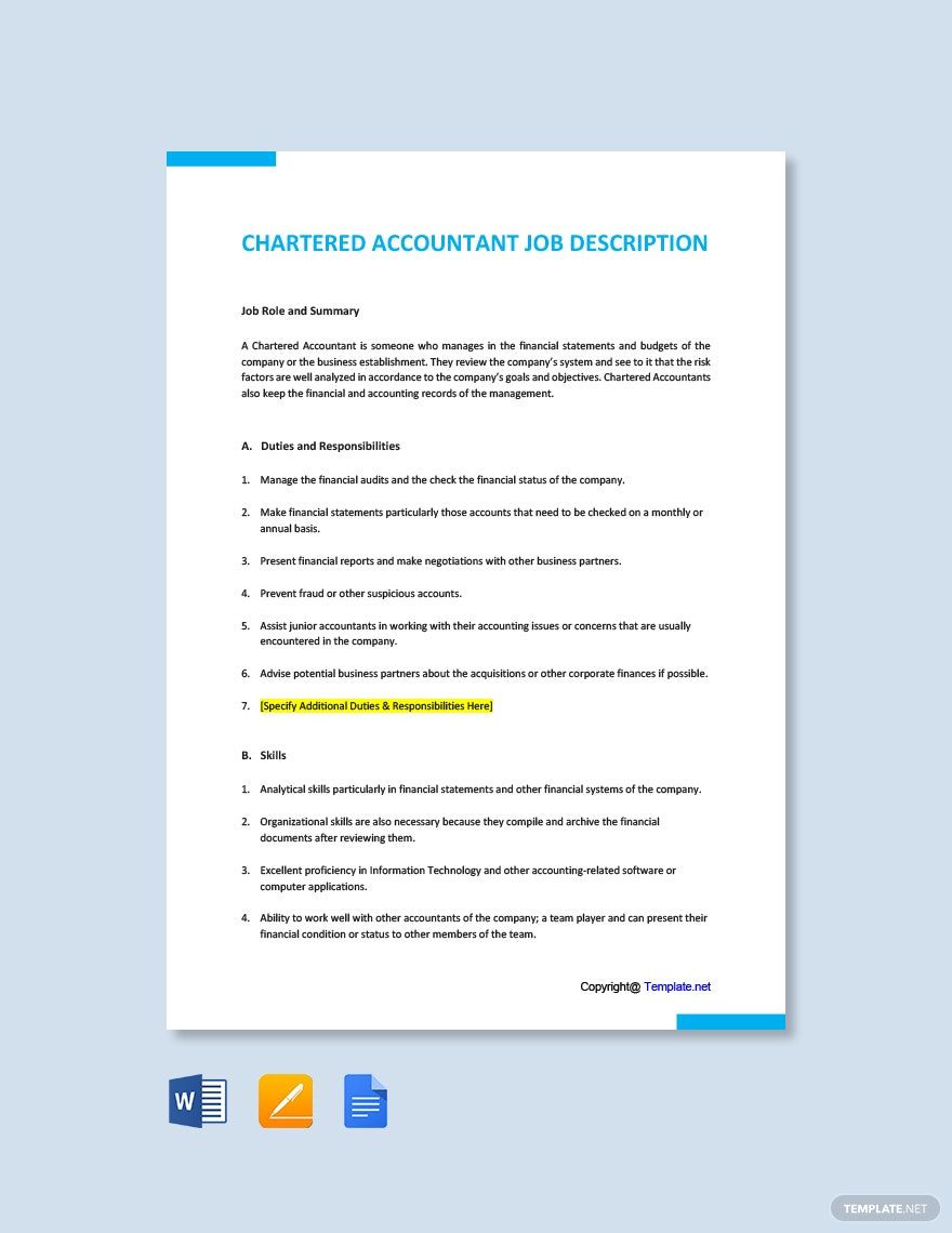 Chartered Accountant Job Ad/Description Template