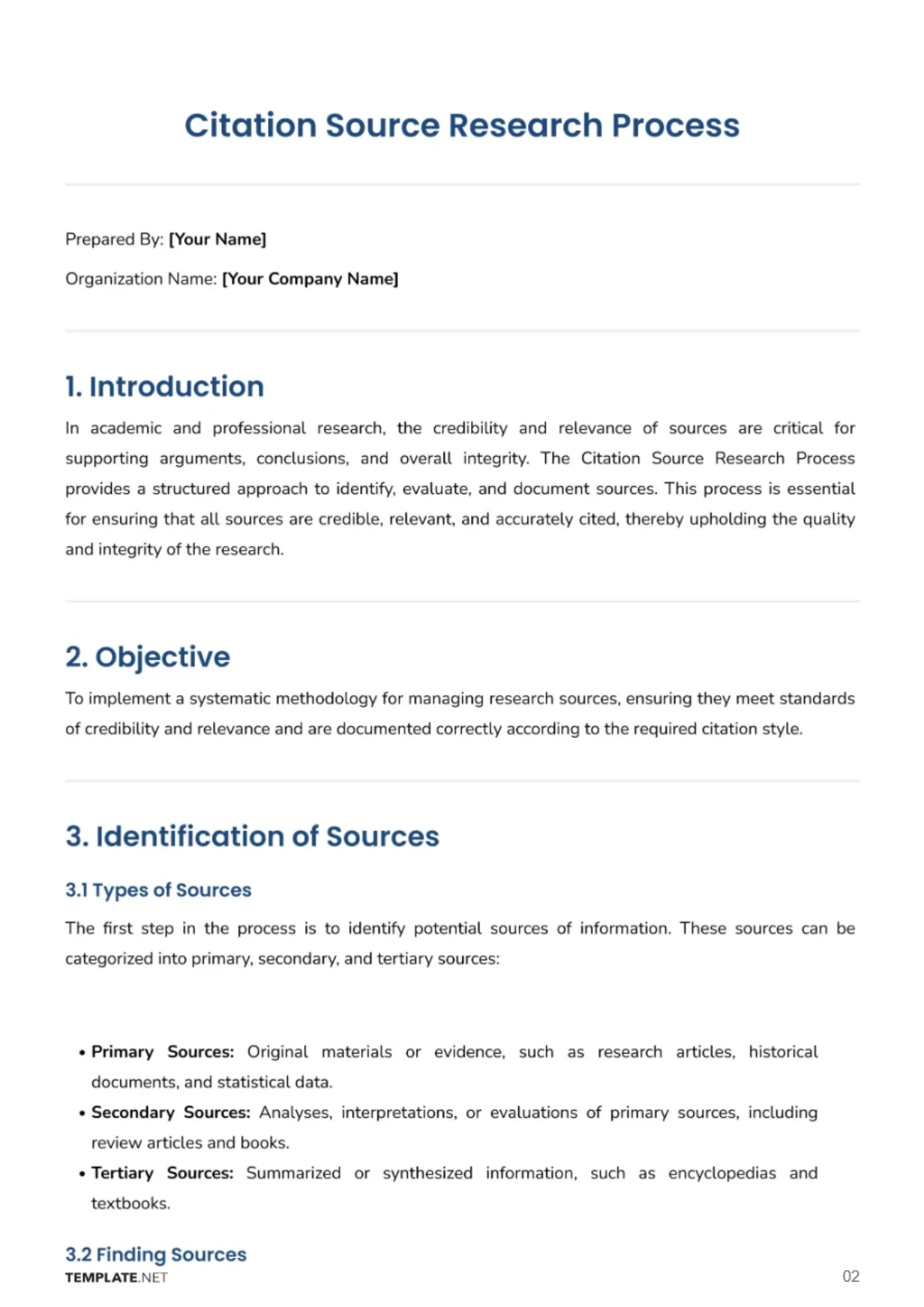 Free Citation Source Research Process Template to Edit Online