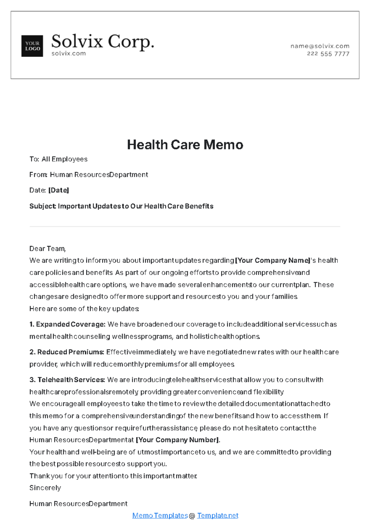 Health Care Memo Template - Edit Online & Download