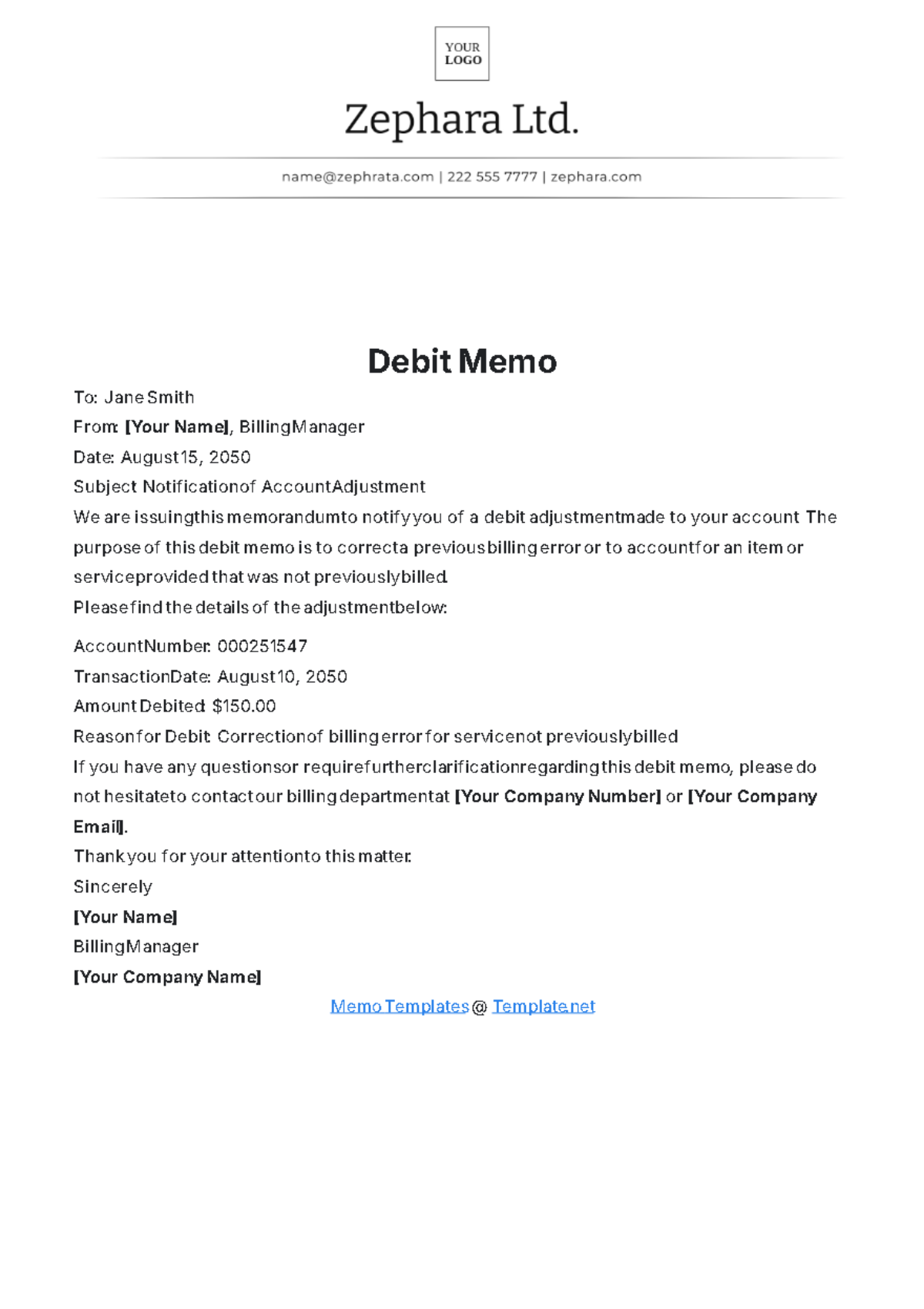 Debit Memo Template - Edit Online & Download