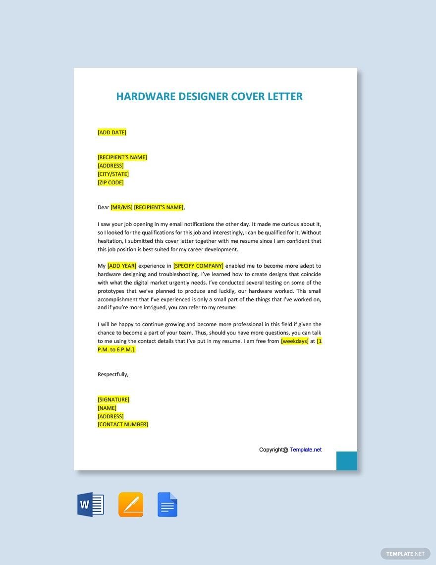 Hardware Designer Cover Letter Template