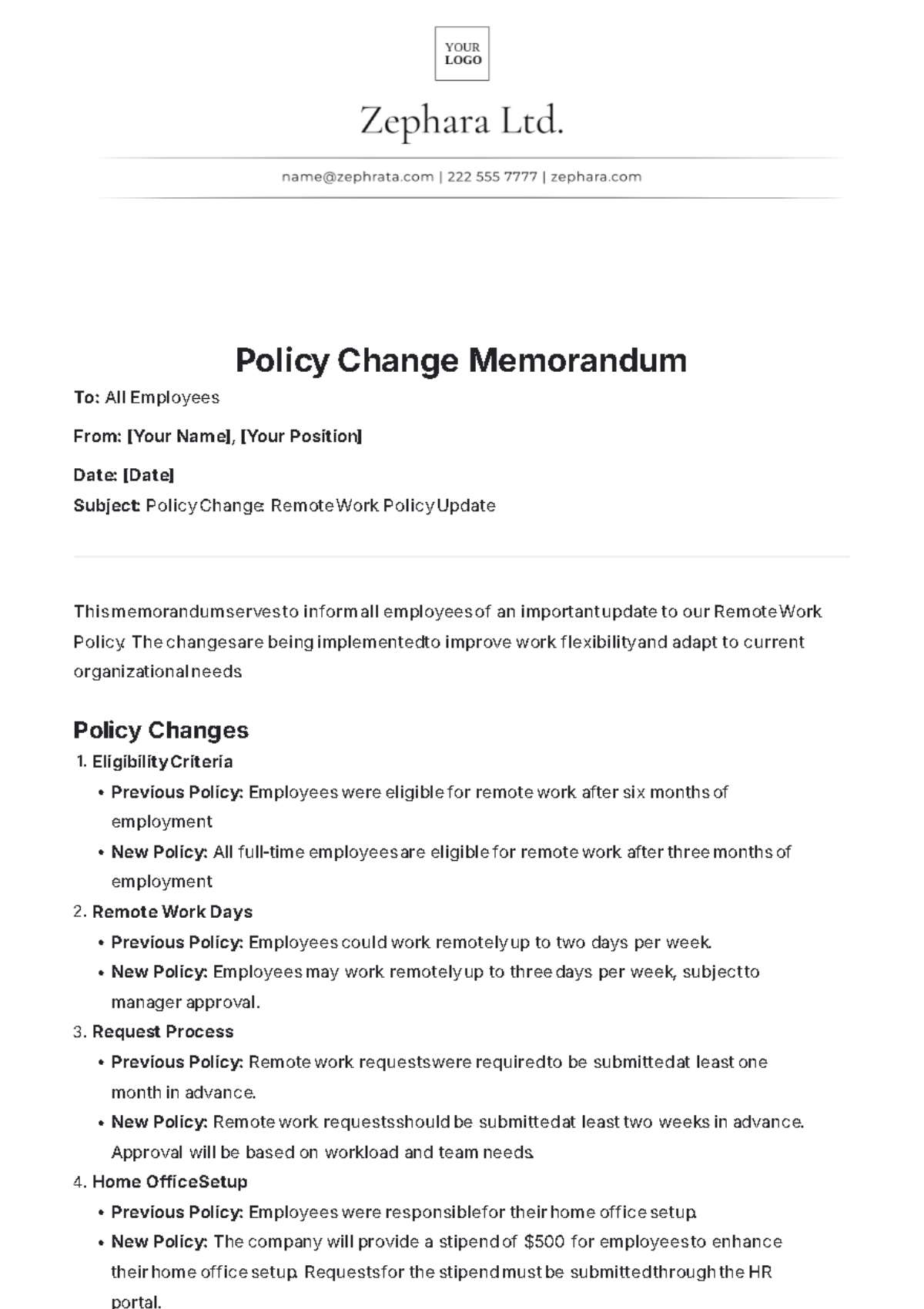 Policy Change Memorandum Template