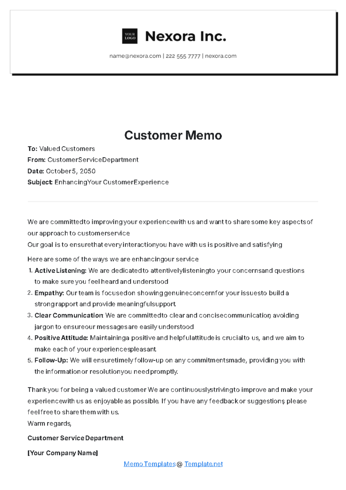 Customer Memo Template