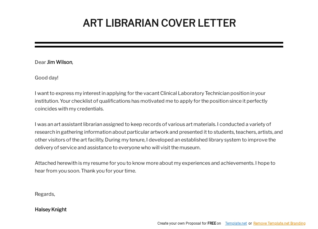 Free Art Librarian Cover Letter Template.jpe