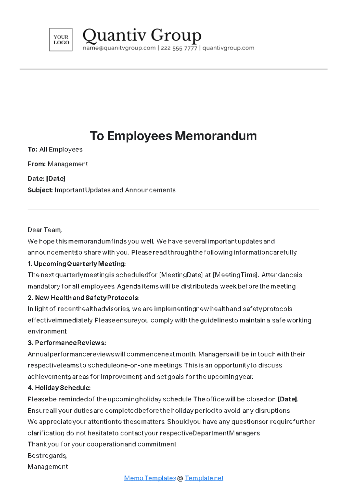 To Employees Memorandum Template