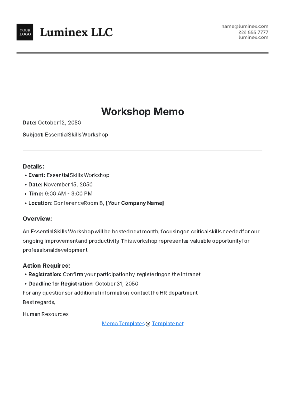 Workshop Memo Template