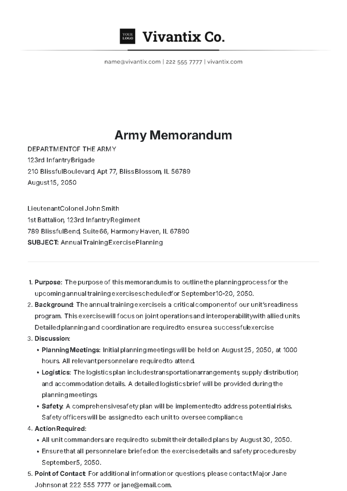 Army Memorandum Template