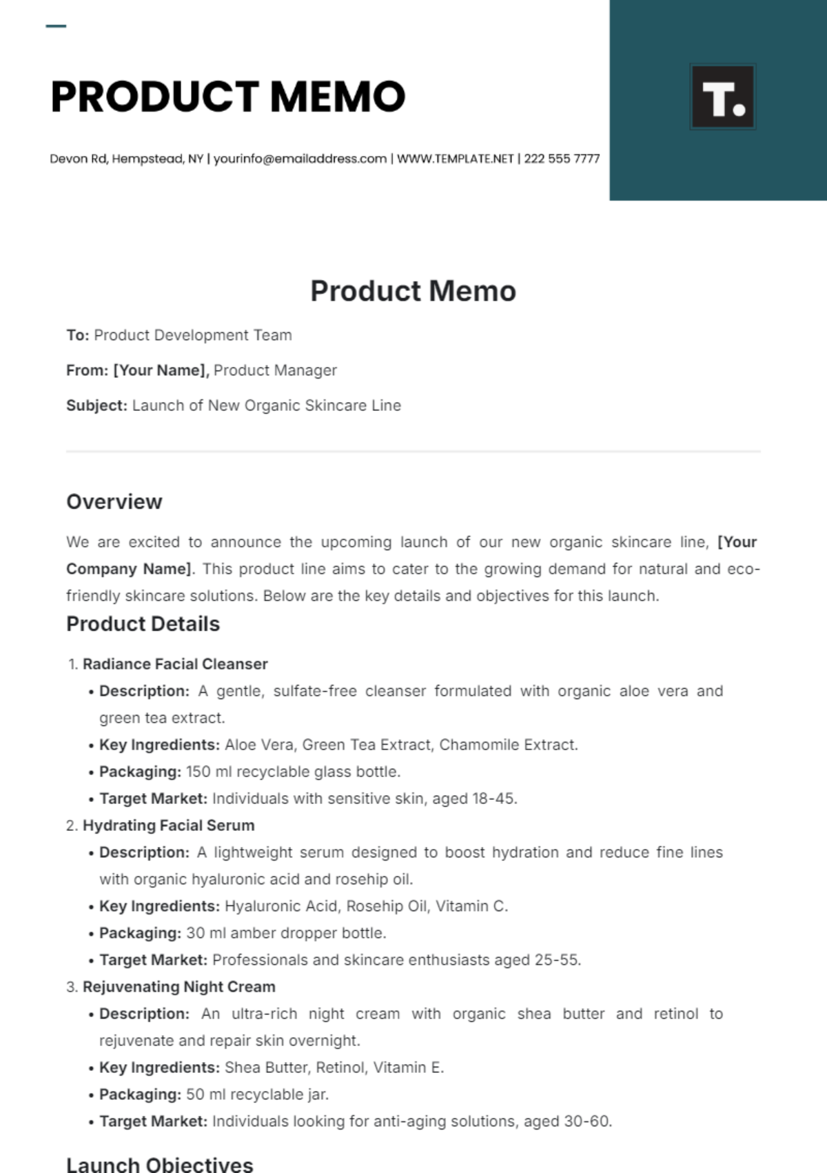 Product Memo Template