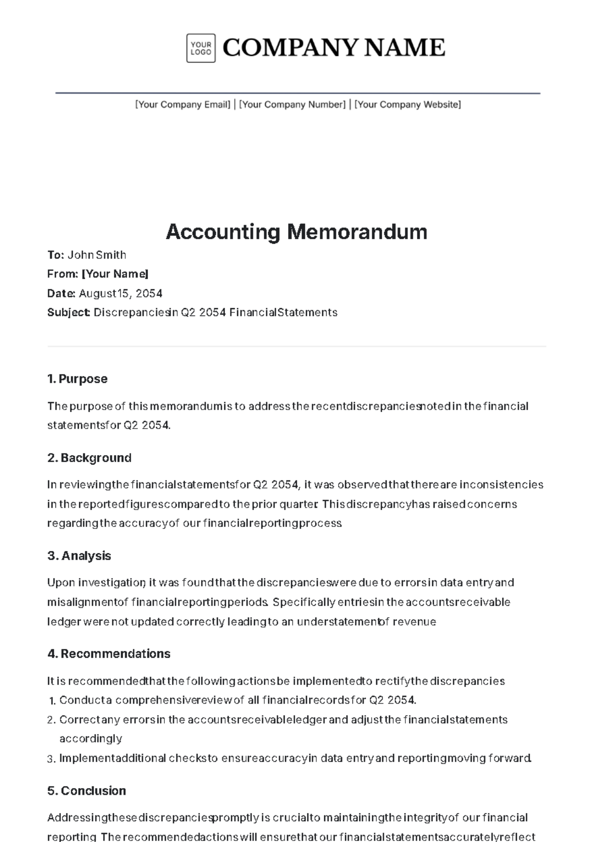 Accounting Memorandum Template