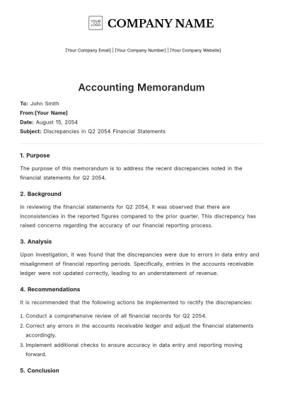Free Accounting Memorandum Template to Edit Online
