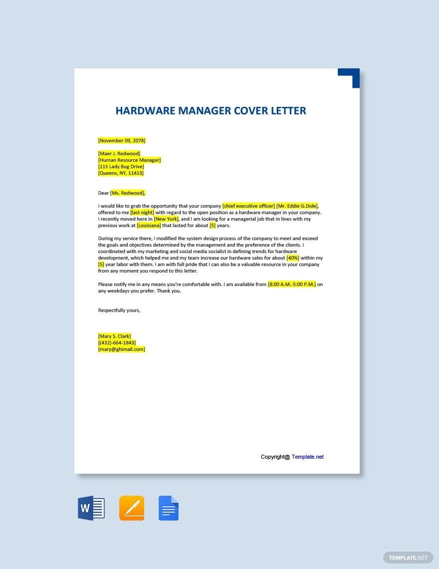 Hardware Manager Cover Letter