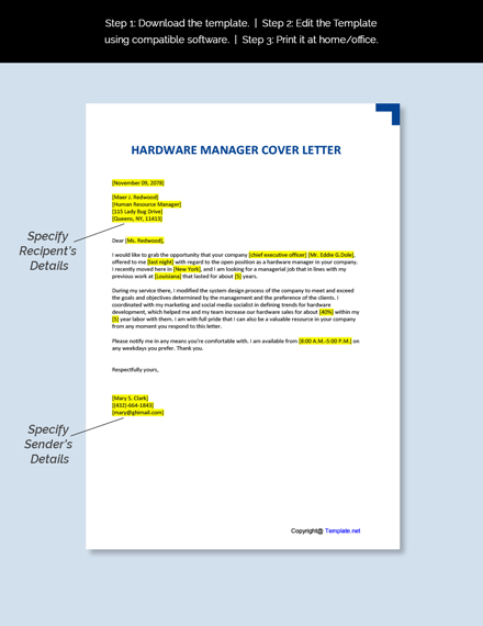 FREE Hardware Manager Cover Letter Template - Word (DOC) | Apple (MAC ...