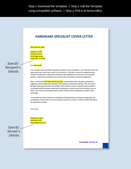 Free Hardware Specialist Cover Letter Template - Google Docs, Word ...