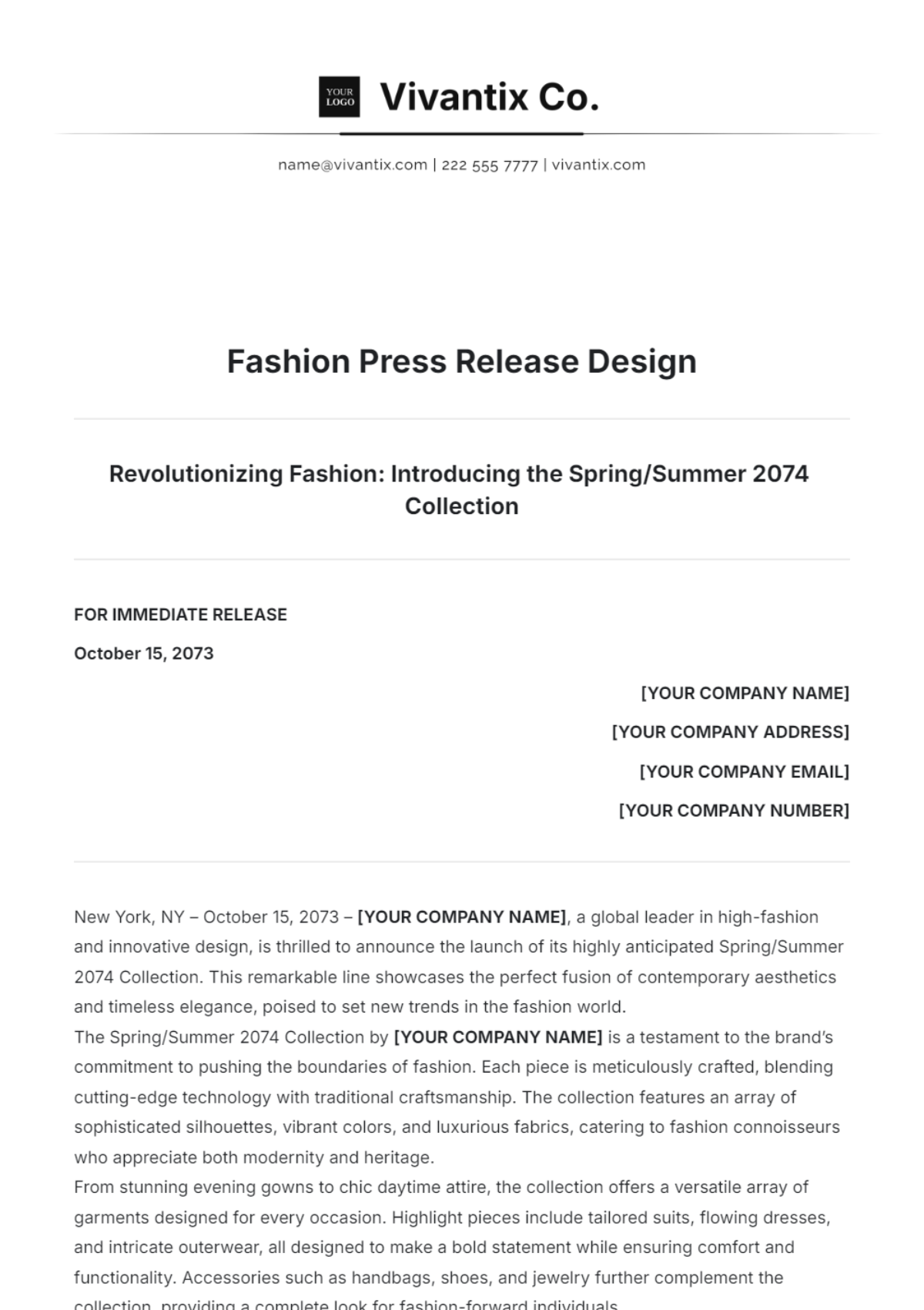 Fashion Press Release Design Template - Edit Online & Download