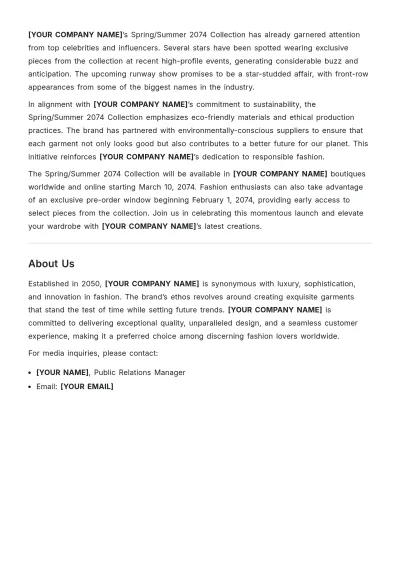 Free Fashion Press Release Design Template to Edit Online