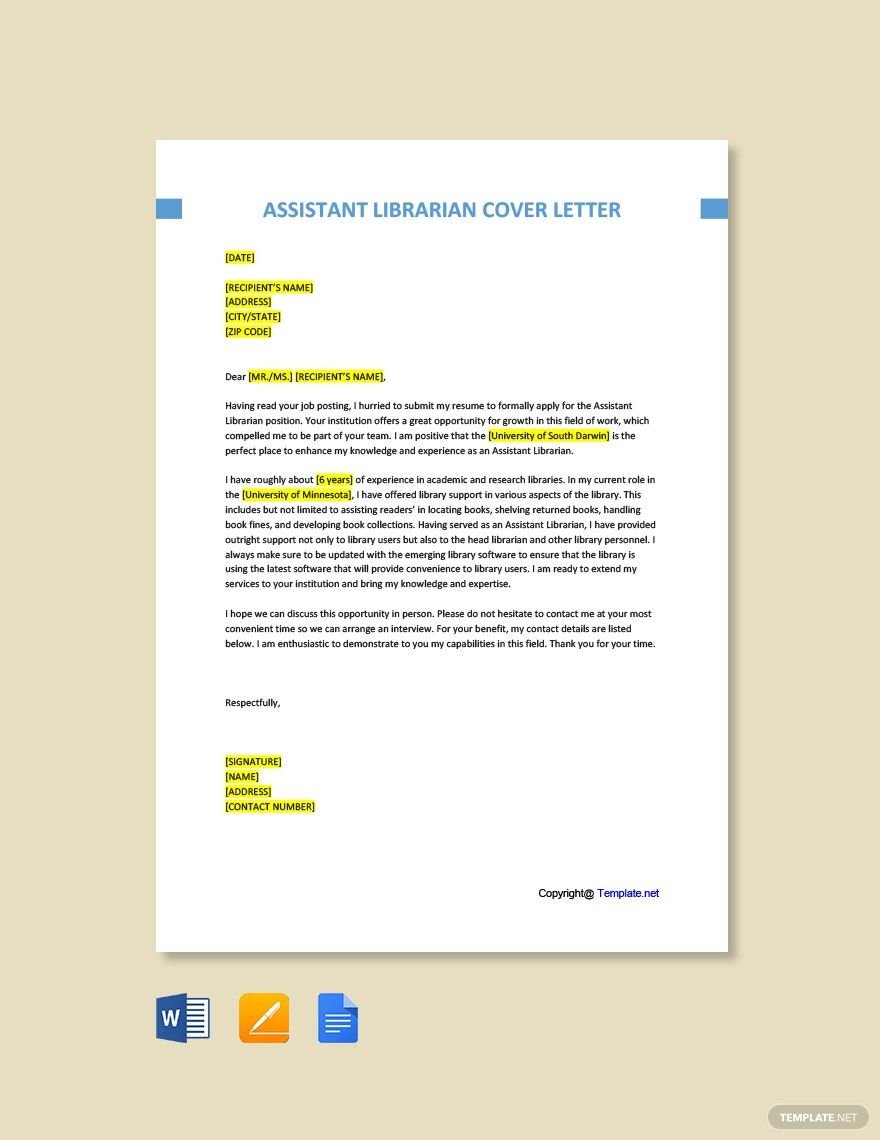 Assistant Librarian Cover Letter
