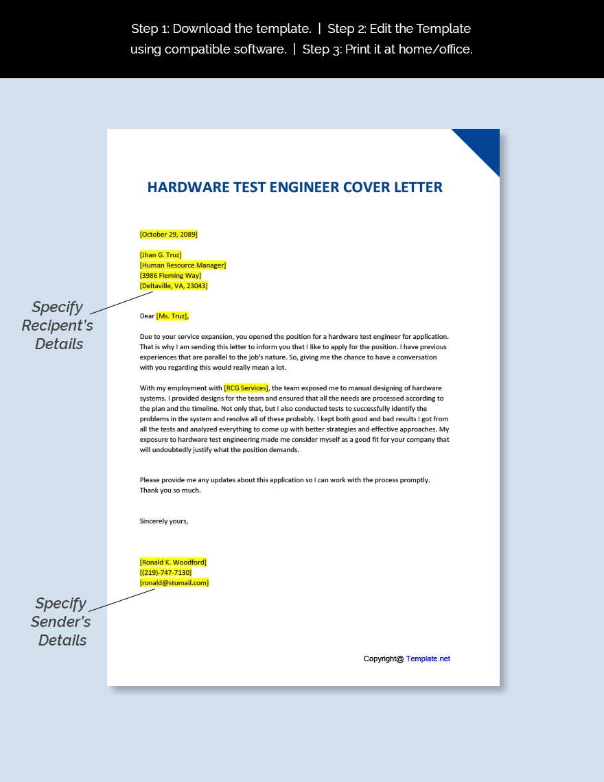 Hardware Test Engineer Cover Letter
