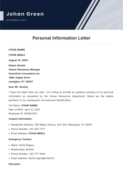 Free Personal Information Letter Template to Edit Online