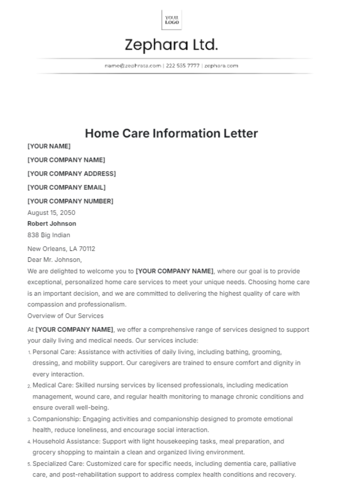 Home Care Information Letter Template