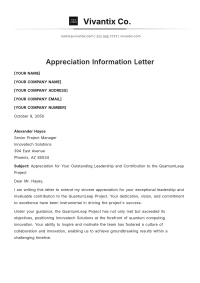 Free Appreciation Information Letter Template to Edit Online