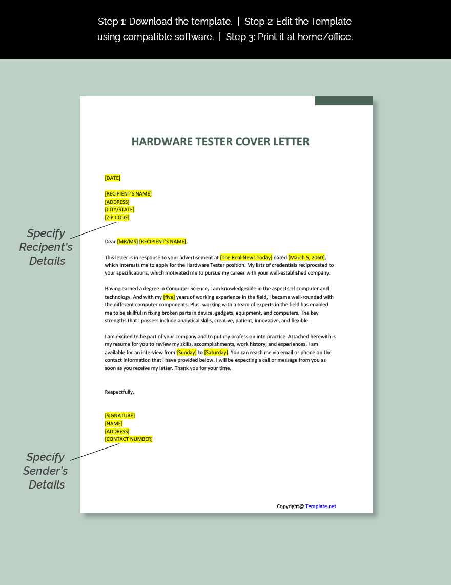 Hardware Tester Cover Letter