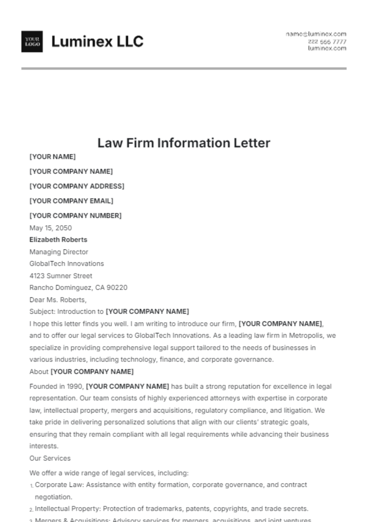 Law Firm Information Letter Template