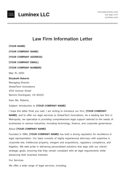 Free Law Firm Information Letter Template to Edit Online