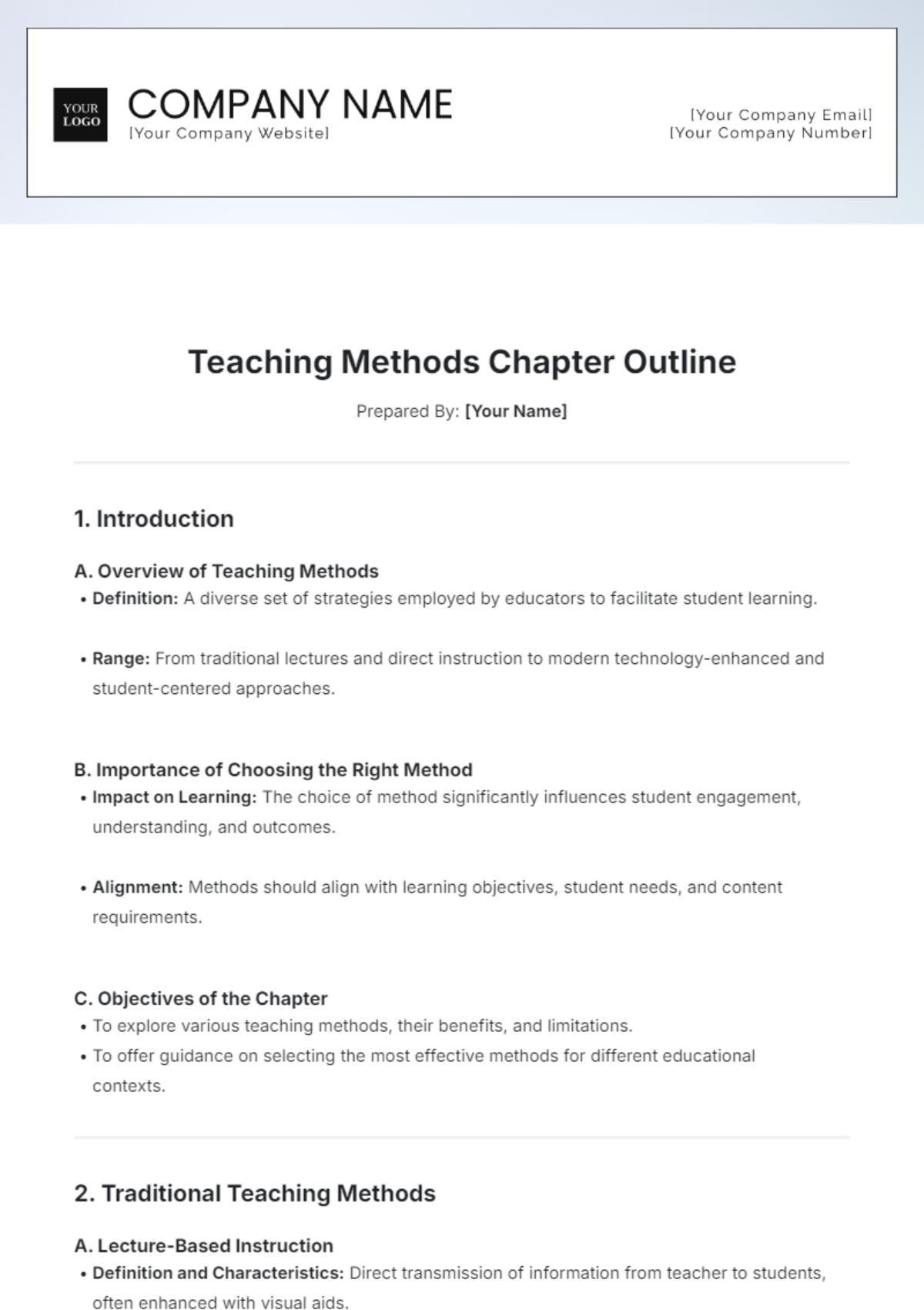 Free Teaching Methods Chapter Outline Template - Edit Online & Download ...