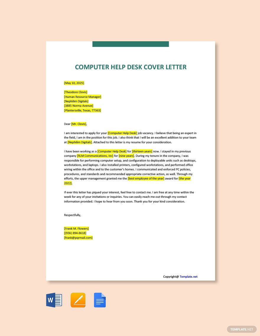 Free Computer Scientist Cover Letter Template - Google Docs, Word ...