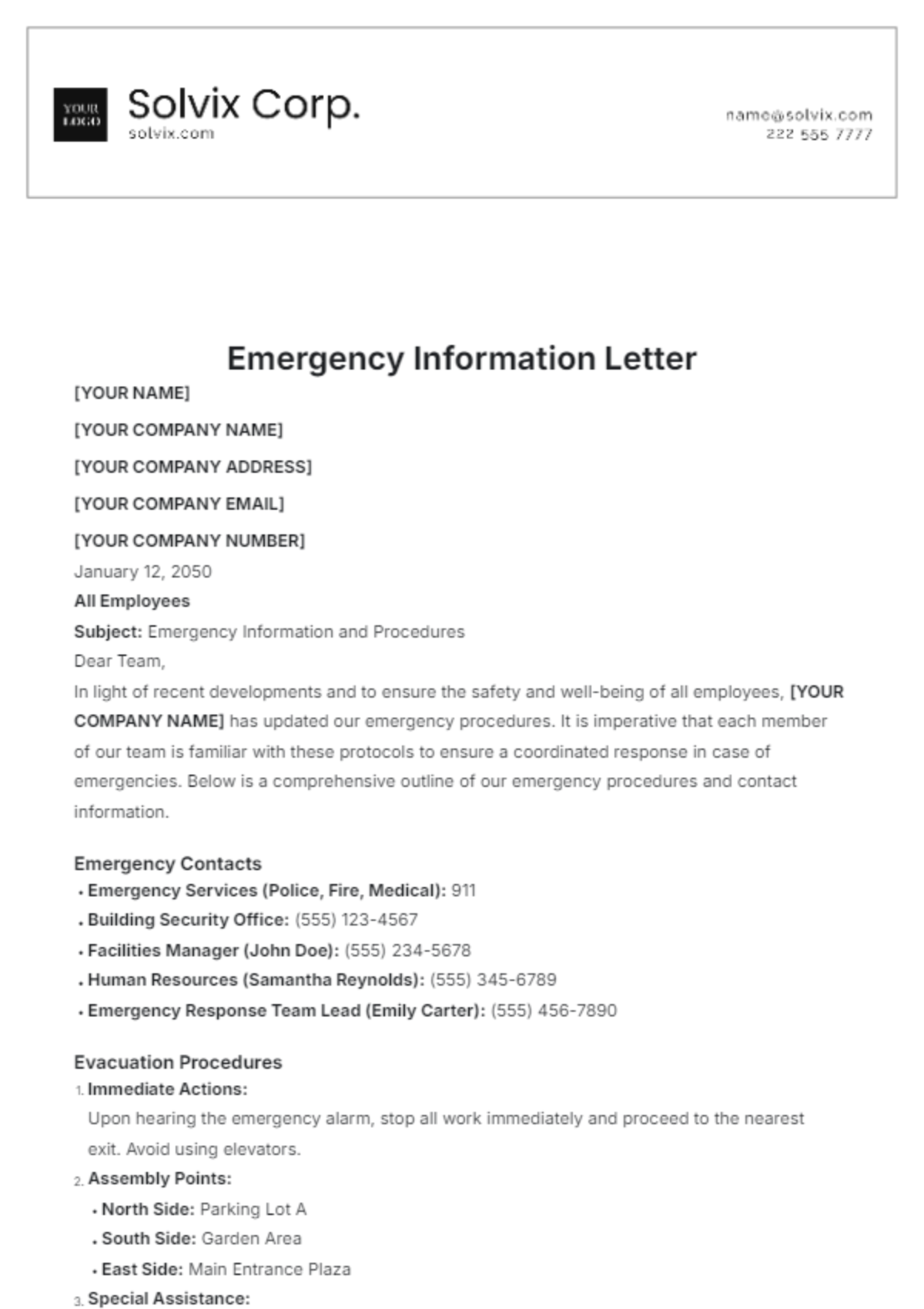 Emergency Information Letter Template - Edit Online & Download