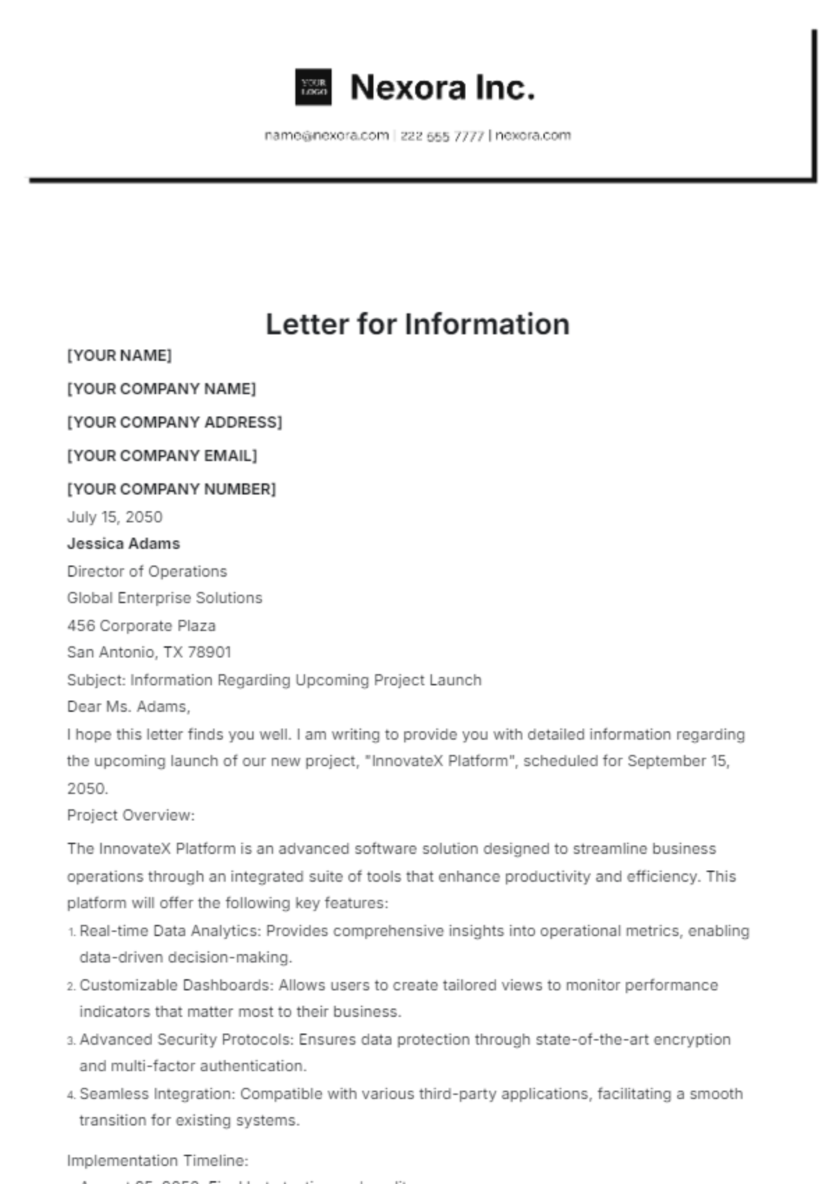 Letter for Information Template - Edit Online & Download