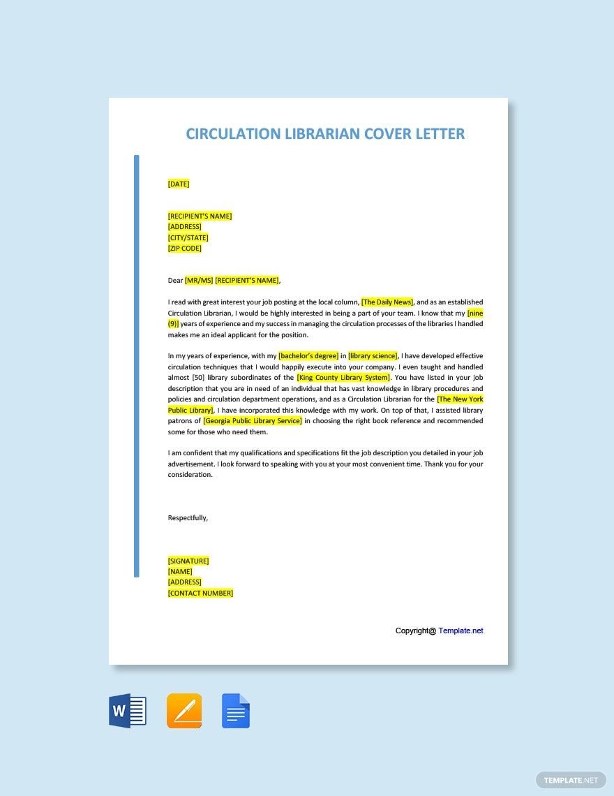 Circulation Librarian Cover Letter