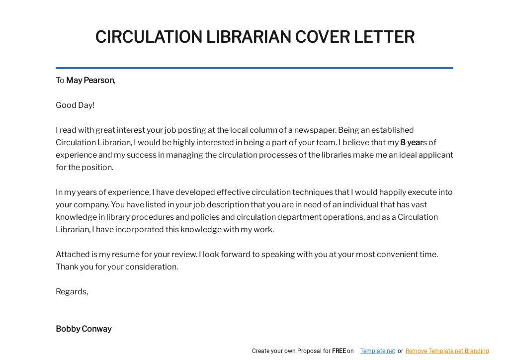 Free Circulation Librarian Cover Letter Template.jpe