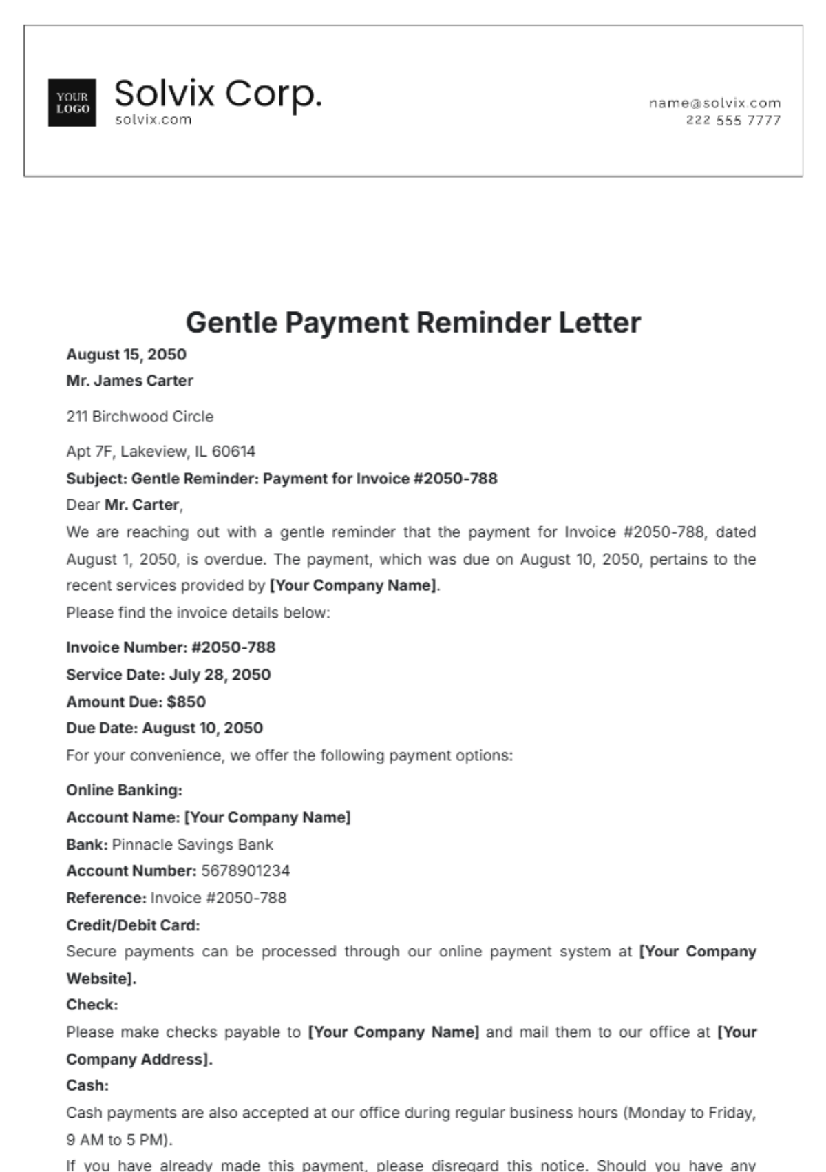 Gentle Payment Reminder Letter Template - Edit Online & Download