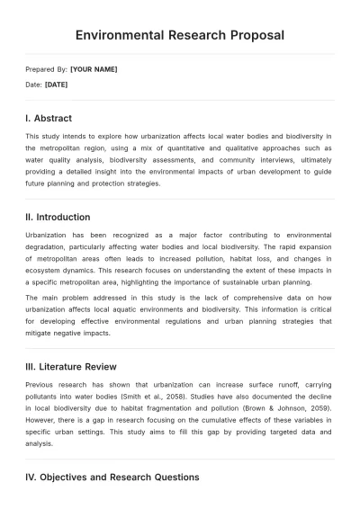 Free Environmental Research Proposal Template to Edit Online