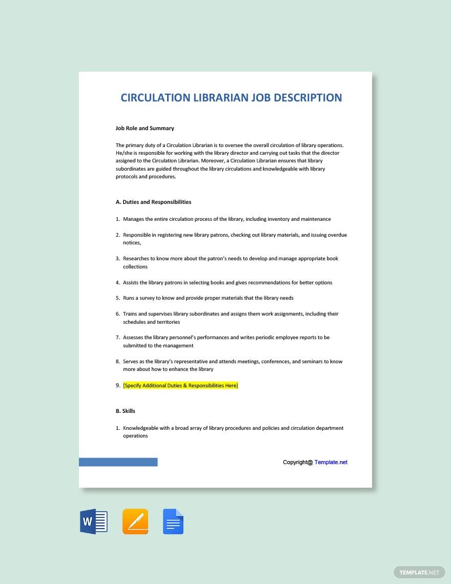 Circulation Librarian Job Ad and Description Template