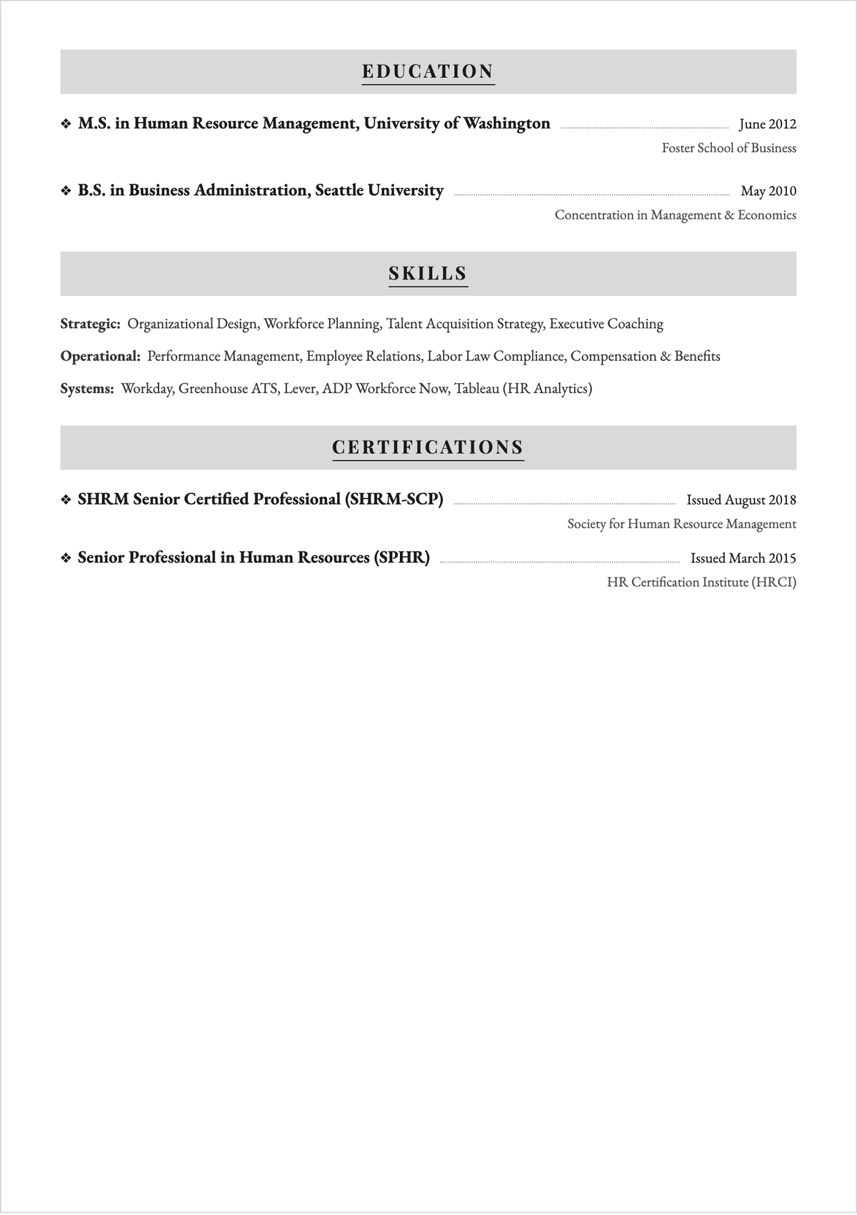 Free HR Manager ATS Resume Template, AI Resume Builder